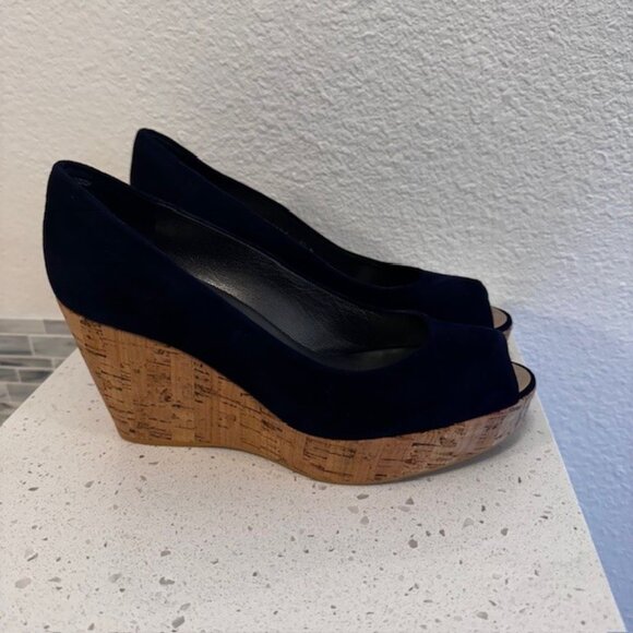 Stuart Weitzman Corkswoon navy and cork espadrille wedge heels - Picture 7 of 10